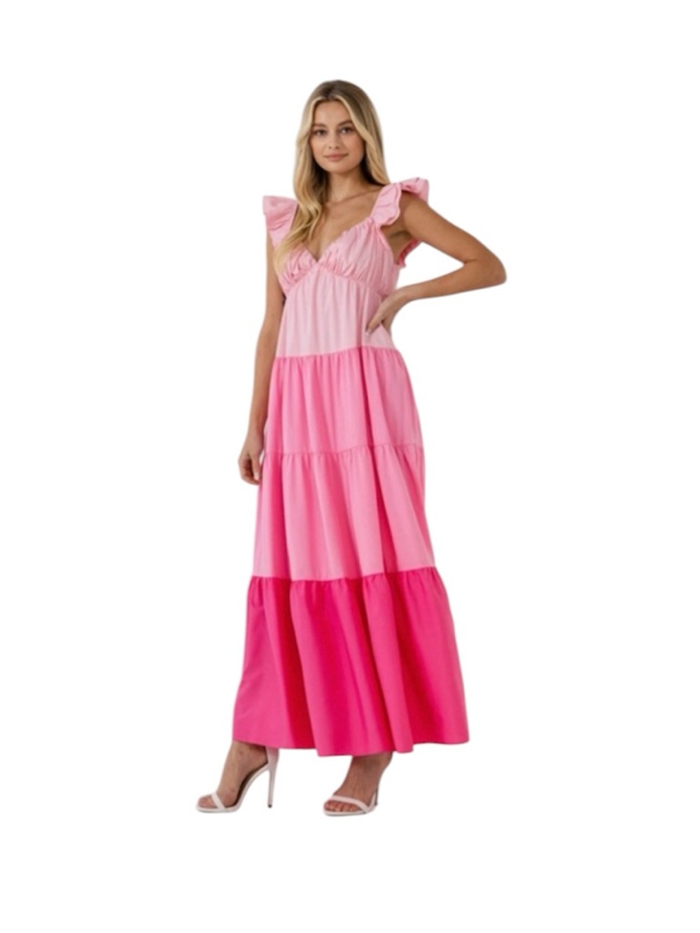 NWOT English Factory Ruffle Tiered Maxi Dress Pink Colorblock Sun Dress Size 1X